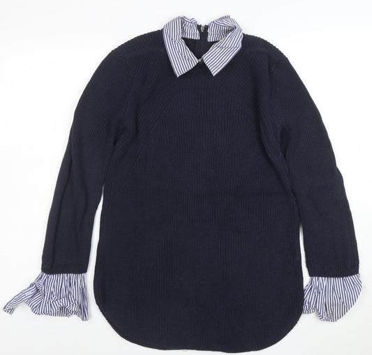 Next Women’s Blue Collared Knit Cotton Jumper Size 10