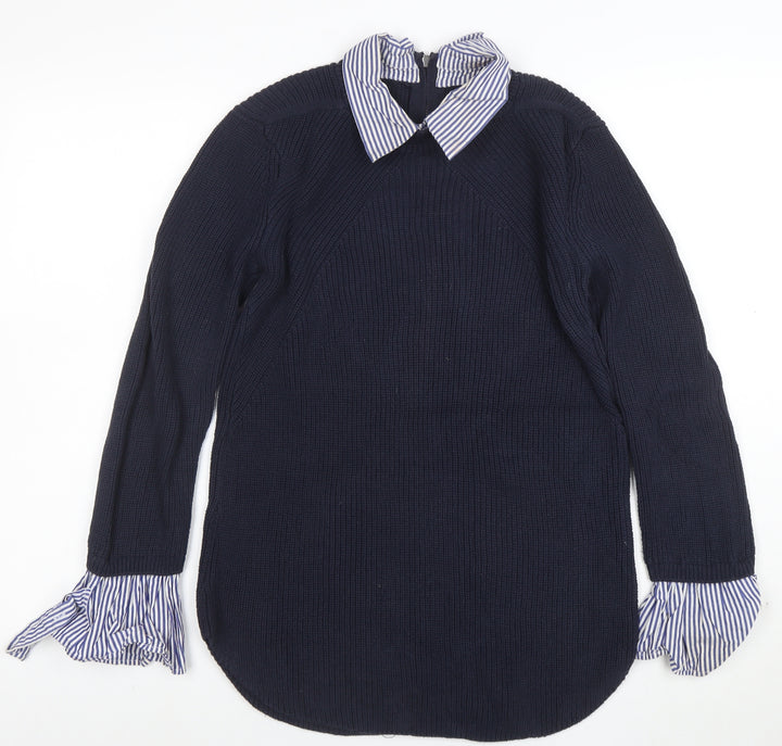 Next Women’s Blue Collared Knit Cotton Jumper Size 10