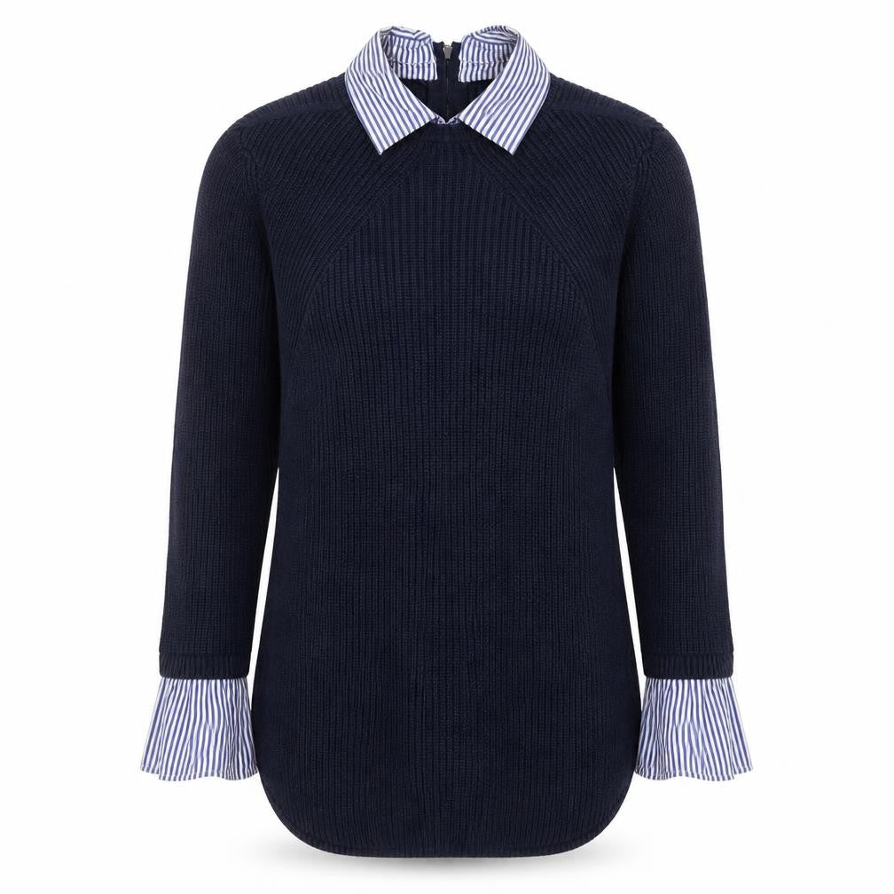 Front view of Next Women’s Blue Collared Knit Cotton Jumper, size UK 10