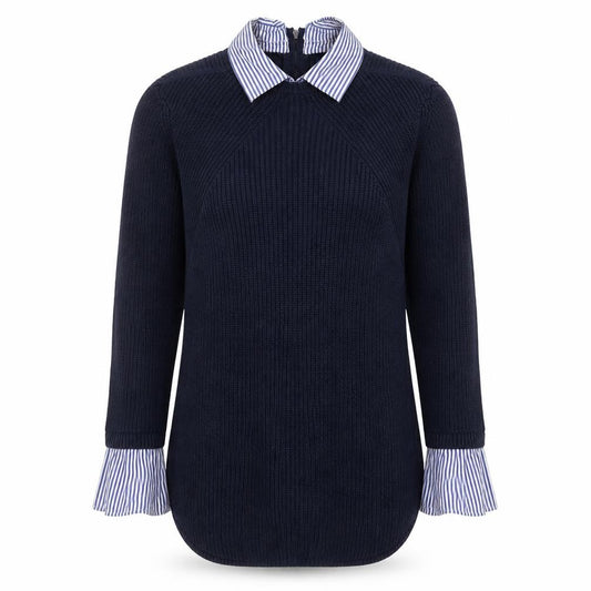 Front view of Next Women’s Blue Collared Knit Cotton Jumper, size UK 10