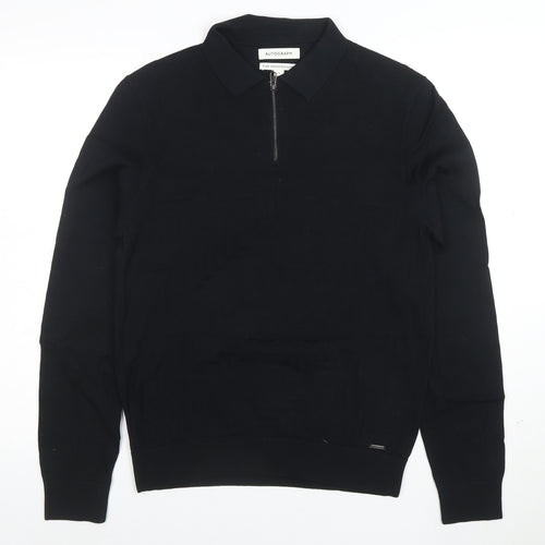 Marks and Spencer Autograph Men's Black Pure Cotton 1/4 Zip Polo S