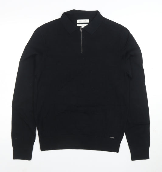 Marks and Spencer Autograph Men's Black Pure Cotton 1/4 Zip Polo S