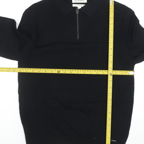 Marks and Spencer Autograph Men's Black Pure Cotton 1/4 Zip Polo S