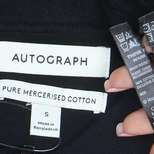 Marks and Spencer Autograph Men's Black Pure Cotton 1/4 Zip Polo S