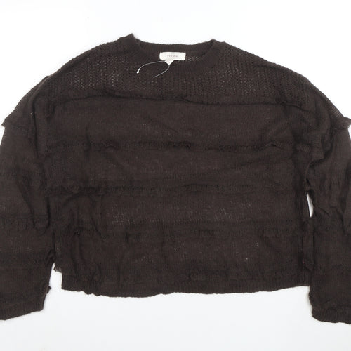 Per Una Women's Brown Mohair Blend Relaxed Open-Knit Jumper M