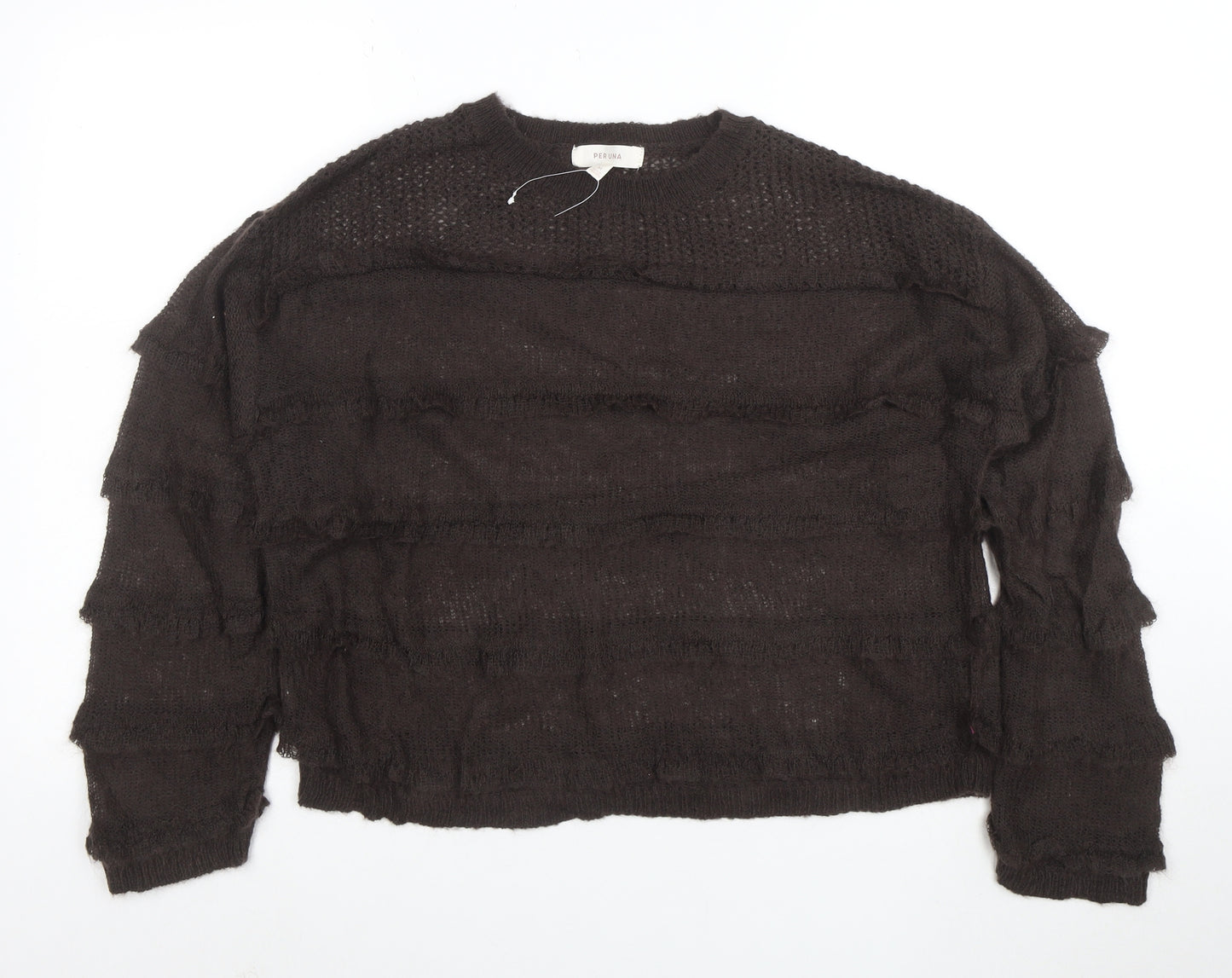 Per Una Women's Brown Mohair Blend Relaxed Open-Knit Jumper M