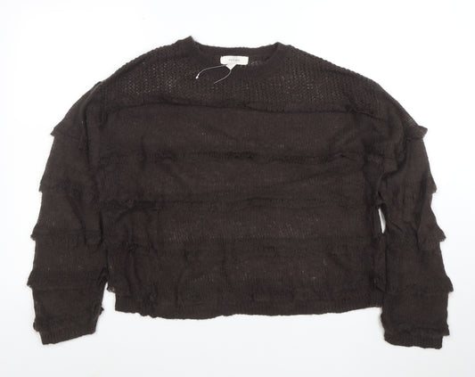 Per Una Women's Brown Mohair Blend Relaxed Open-Knit Jumper M