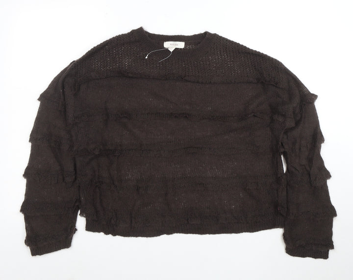 Per Una Women's Brown Mohair Blend Relaxed Open-Knit Jumper M
