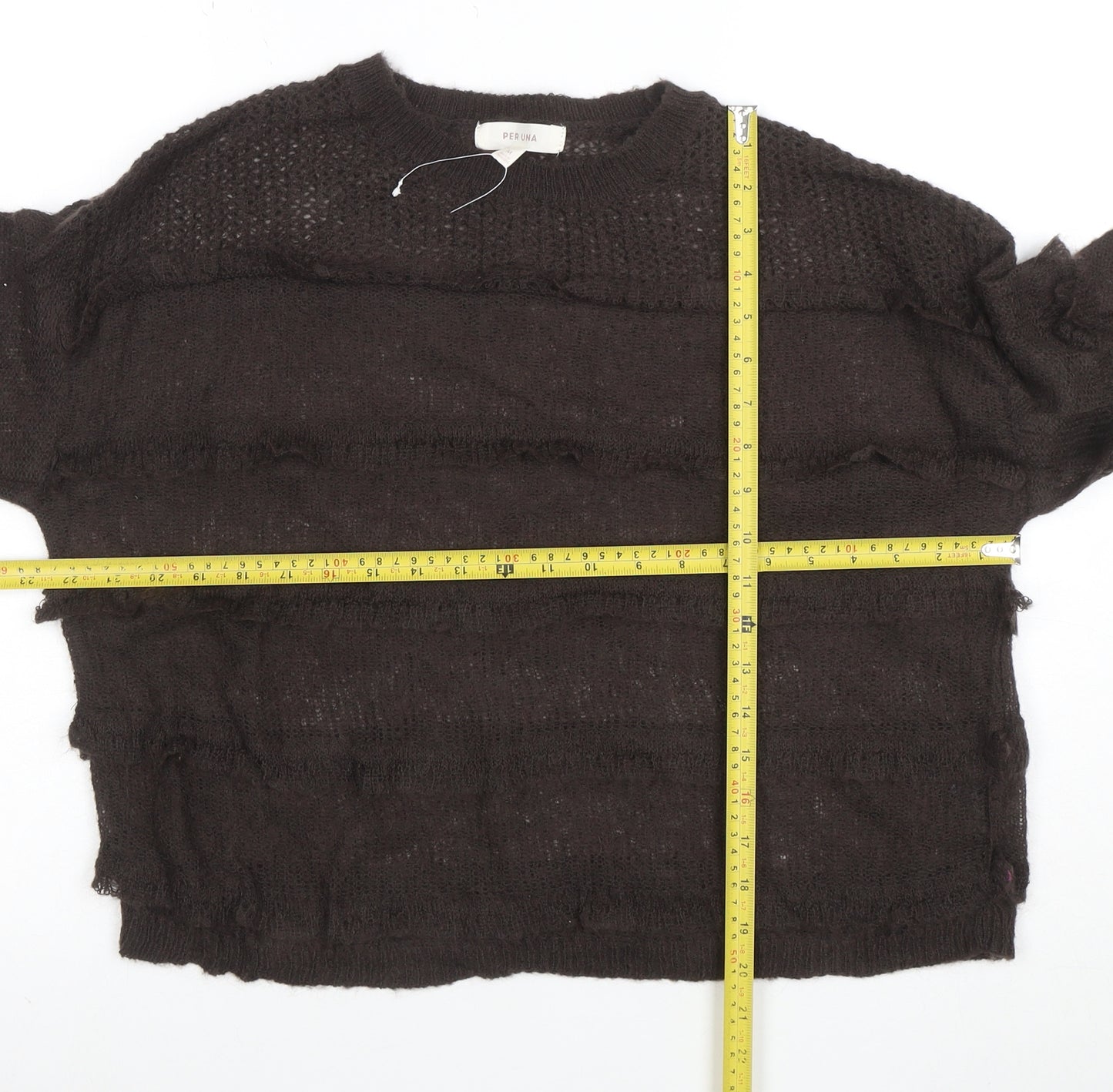 Per Una Women's Brown Mohair Blend Relaxed Open-Knit Jumper M