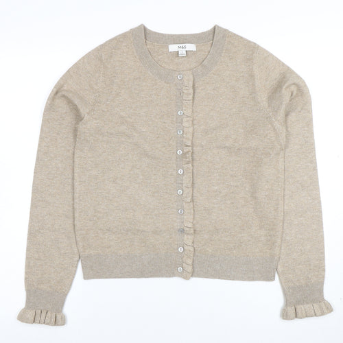 Marks and Spencer Womens Beige Ruffle Button Cardigan Size S