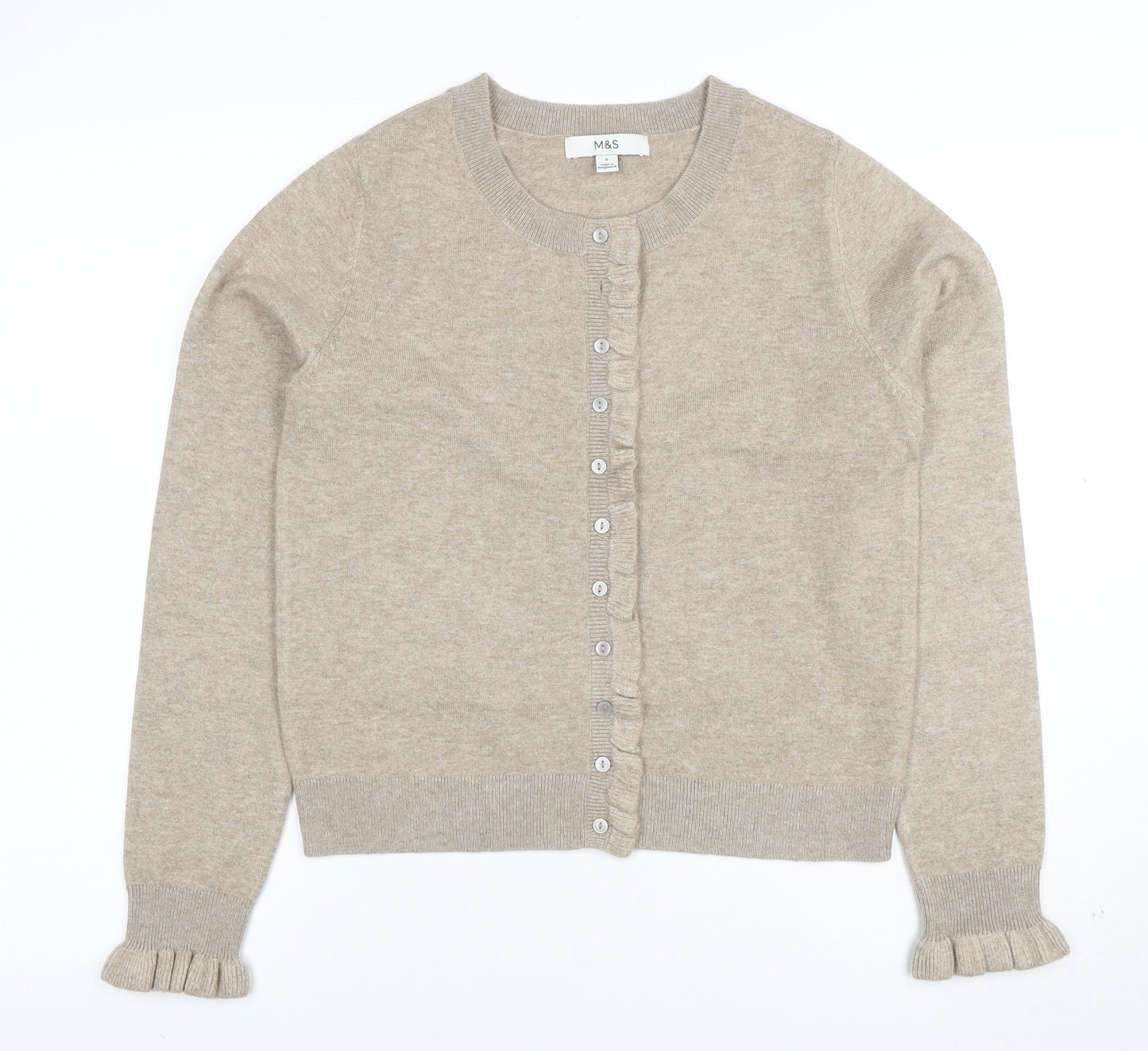 Marks and Spencer Womens Beige Ruffle Button Cardigan Size S