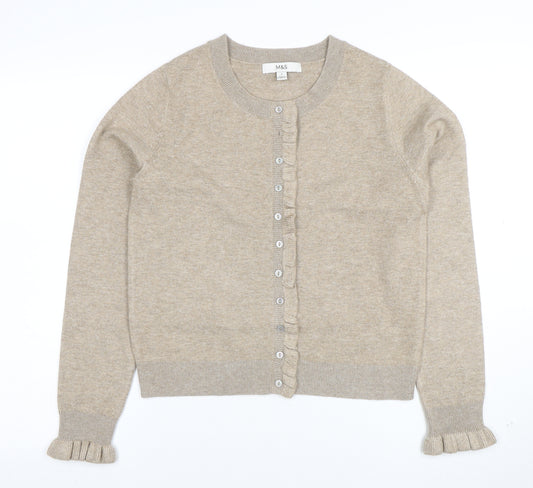 Marks and Spencer Womens Beige Ruffle Button Cardigan Size S