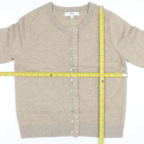 Marks and Spencer Womens Beige Ruffle Button Cardigan Size S