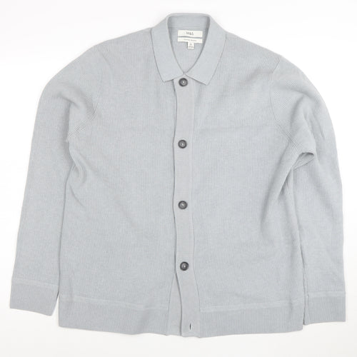 Marks and Spencer Men's Grey Cotton Blend Collared Cardigan XL
