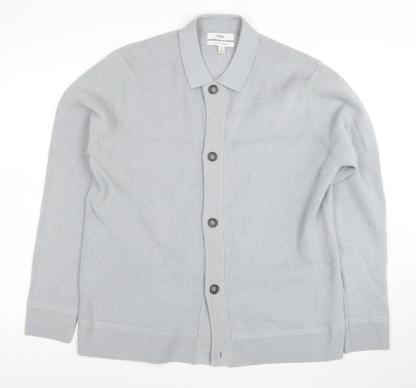 Marks and Spencer Men's Grey Cotton Blend Collared Cardigan XL