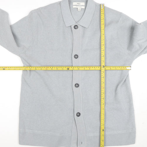 Marks and Spencer Men's Grey Cotton Blend Collared Cardigan XL