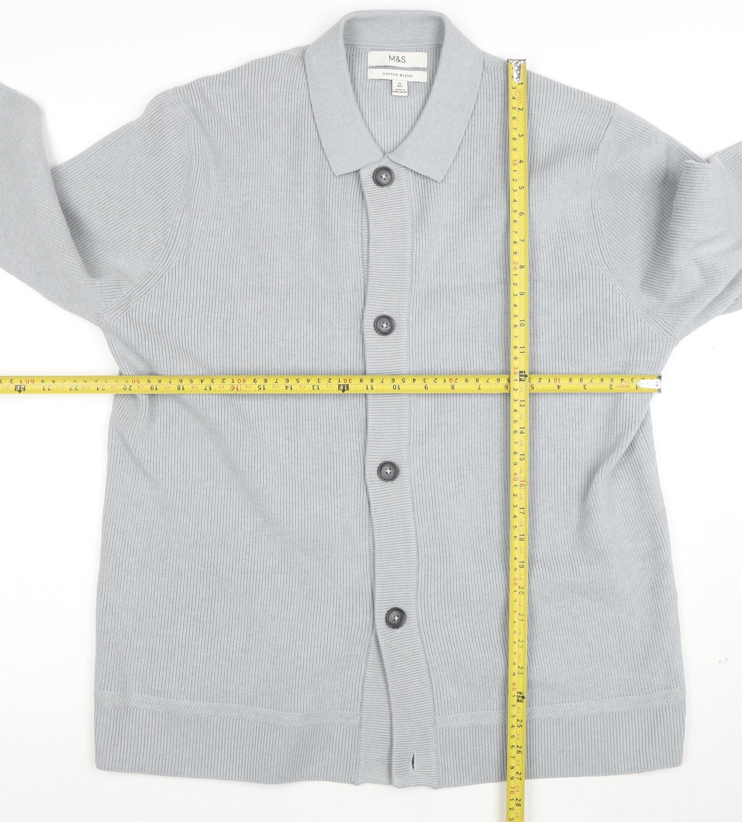 Marks and Spencer Men's Grey Cotton Blend Collared Cardigan XL