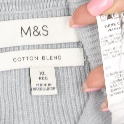Marks and Spencer Men's Grey Cotton Blend Collared Cardigan XL