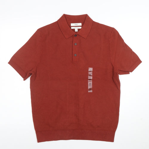 Marks and Spencer Men's Brown Cotton Polo Shirt M Short Sleeve