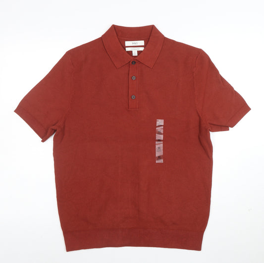 Marks and Spencer Men's Brown Cotton Polo Shirt M Short Sleeve