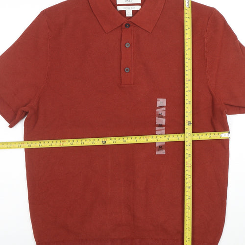 Marks and Spencer Men's Brown Cotton Polo Shirt M Short Sleeve
