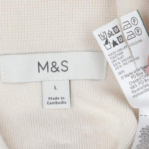 Marks and Spencer Women Beige L Cardigan Short Sleeve Flower Button Knit