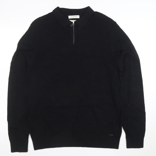 Marks and Spencer Autograph Mens Black Long Sleeve 1/4 Zip Polo L
