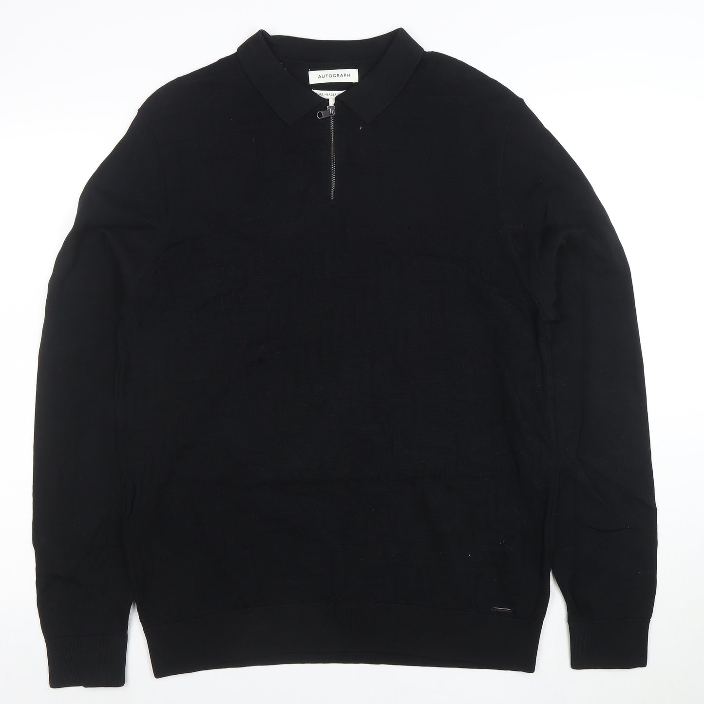 Marks and Spencer Autograph Mens Black Long Sleeve 1/4 Zip Polo L