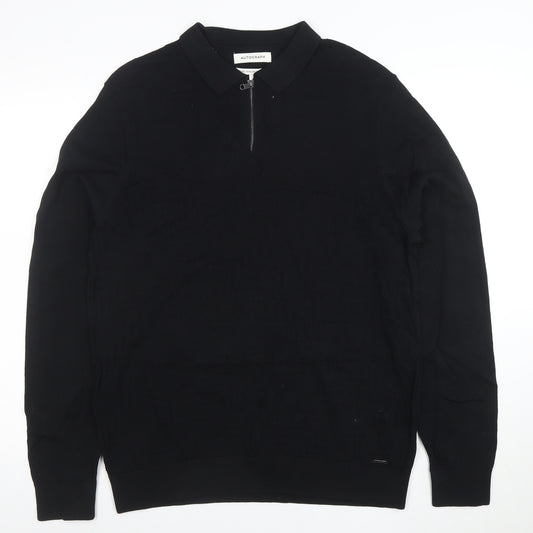 Marks and Spencer Autograph Mens Black Long Sleeve 1/4 Zip Polo L