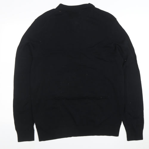 Marks and Spencer Autograph Mens Black Long Sleeve 1/4 Zip Polo L