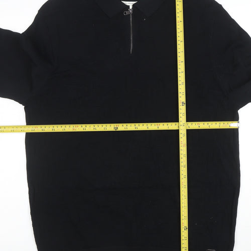 Marks and Spencer Autograph Mens Black Long Sleeve 1/4 Zip Polo L