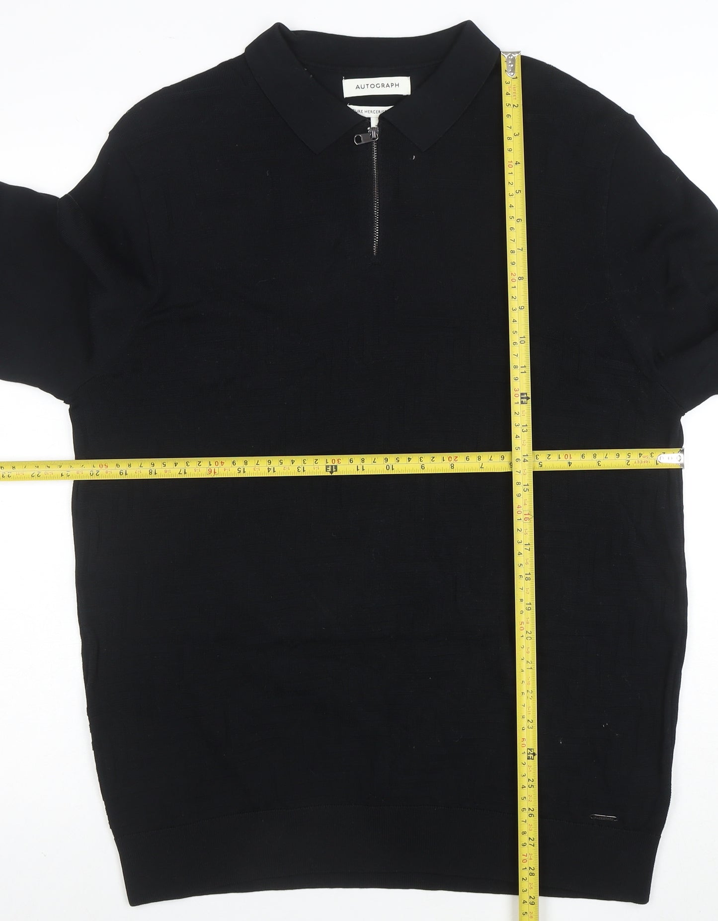 Marks and Spencer Autograph Mens Black Long Sleeve 1/4 Zip Polo L