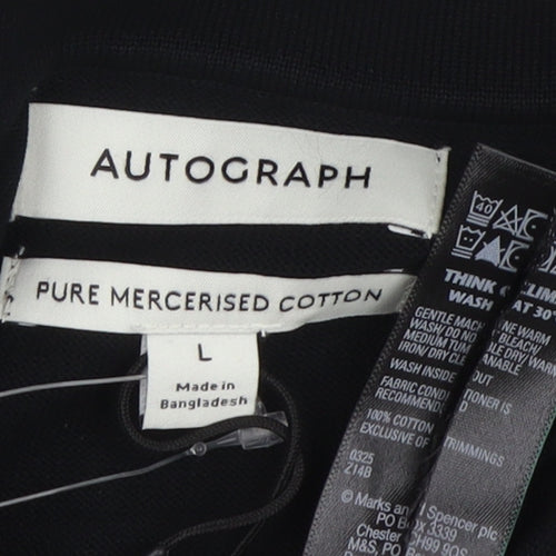 Marks and Spencer Autograph Mens Black Long Sleeve 1/4 Zip Polo L
