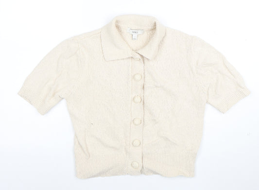 Marks and Spencer Women Ivory Short Sleeve Collared Cardigan S