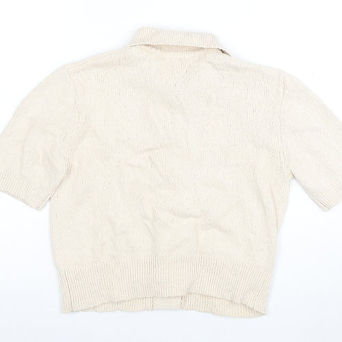 Marks and Spencer Women Ivory Short Sleeve Collared Cardigan S
