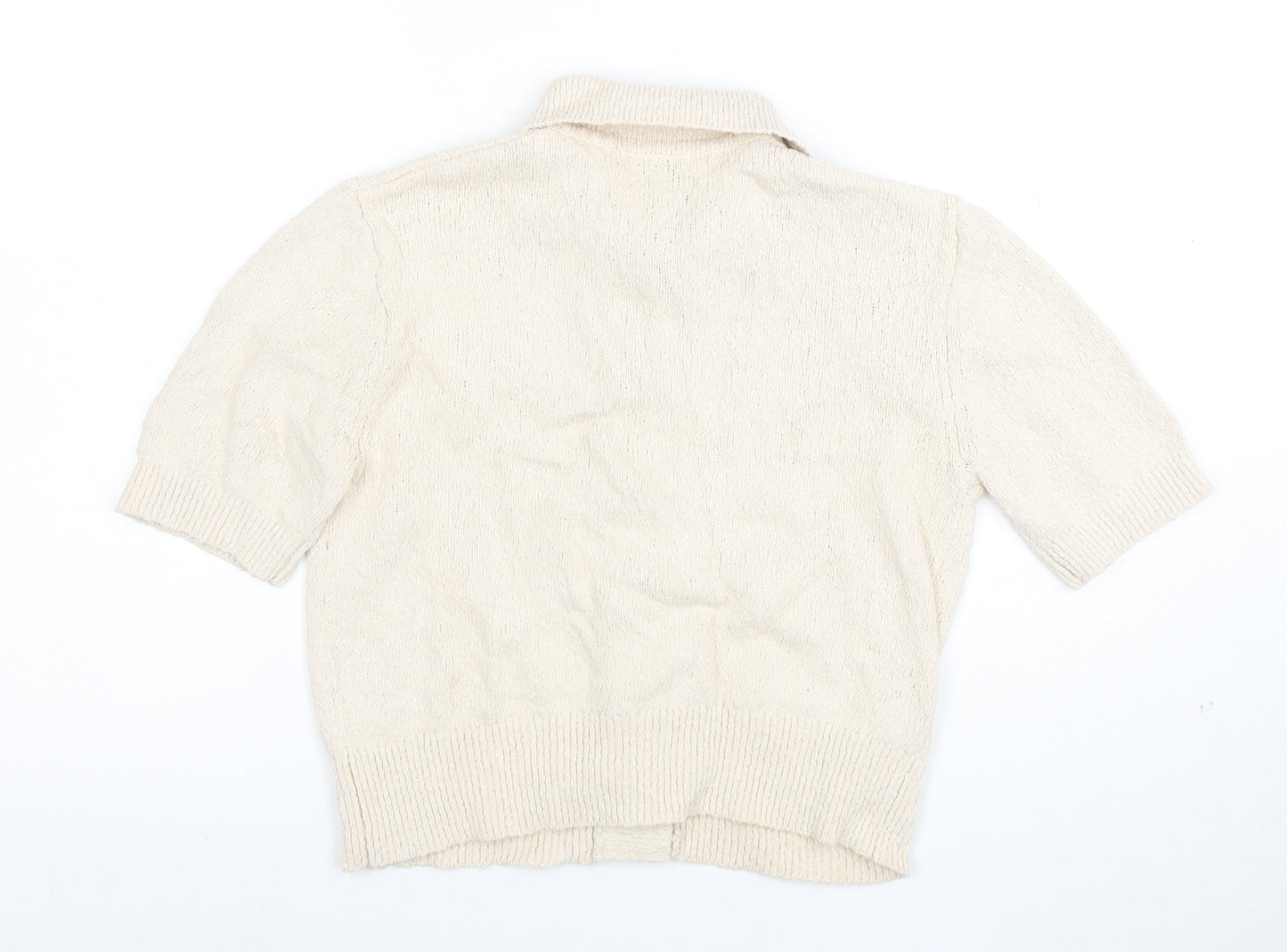 Marks and Spencer Women Ivory Short Sleeve Collared Cardigan S