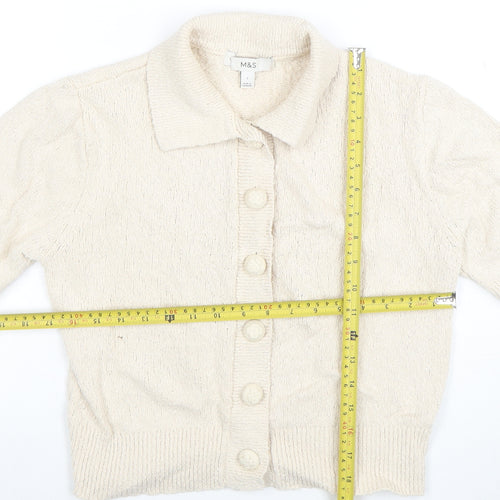 Marks and Spencer Women Ivory Short Sleeve Collared Cardigan S