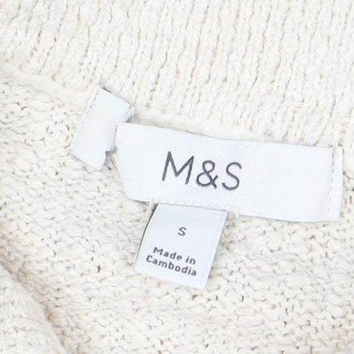 Marks and Spencer Women Ivory Short Sleeve Collared Cardigan S