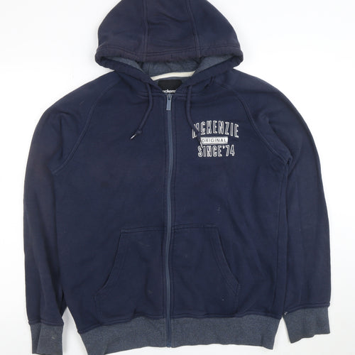 McKenzie Men's Blue Full Zip Hoodie L Classic Fleece Sweatshirt