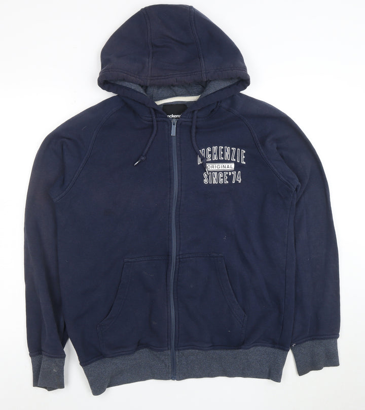 McKenzie Men's Blue Full Zip Hoodie L Classic Fleece Sweatshirt