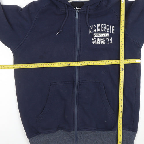 McKenzie Men's Blue Full Zip Hoodie L Classic Fleece Sweatshirt