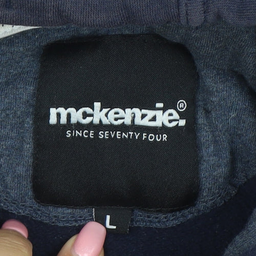 McKenzie Men's Blue Full Zip Hoodie L Classic Fleece Sweatshirt