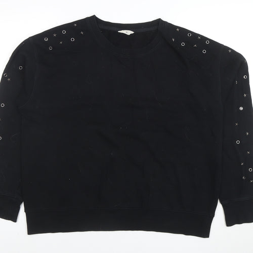 Hush Womens Black Studded Relaxed Pullover Sweatshirt Size L