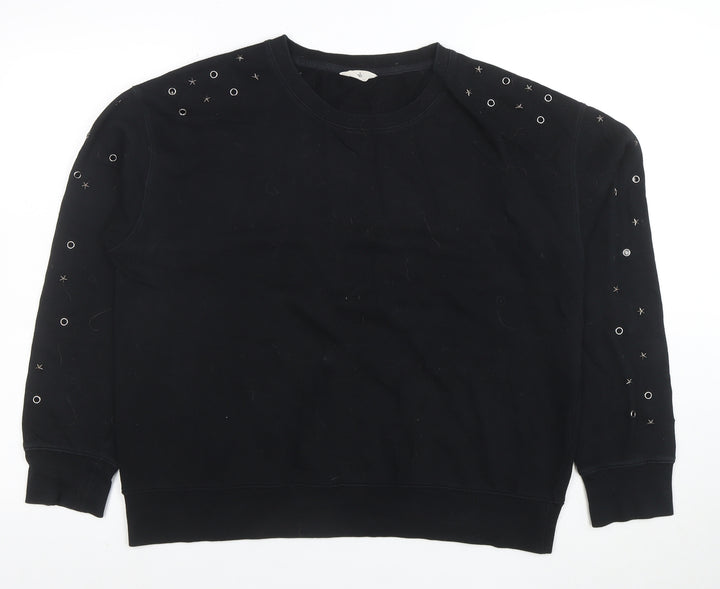 Hush Womens Black Studded Relaxed Pullover Sweatshirt Size L