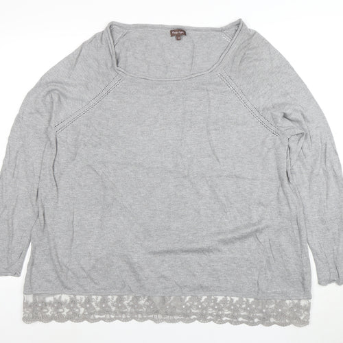 Phase Eight Women's Grey Lace Hem 3/4 Sleeve Jumper Size 18