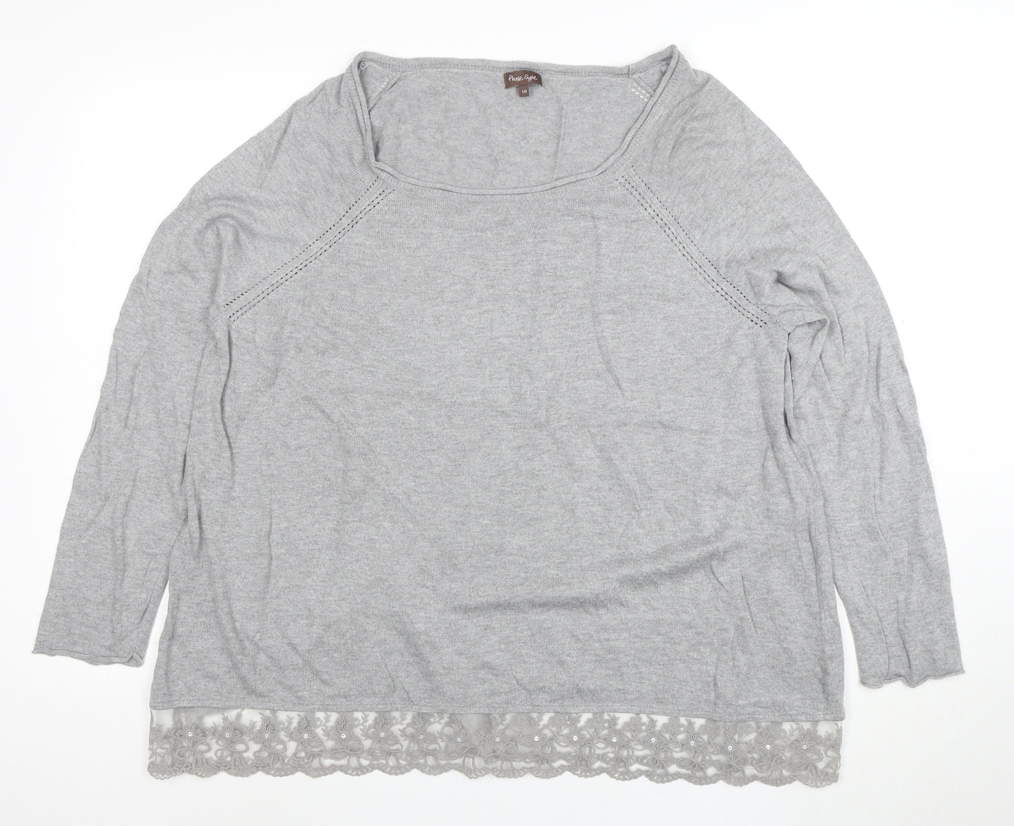 Phase Eight Women's Grey Lace Hem 3/4 Sleeve Jumper Size 18