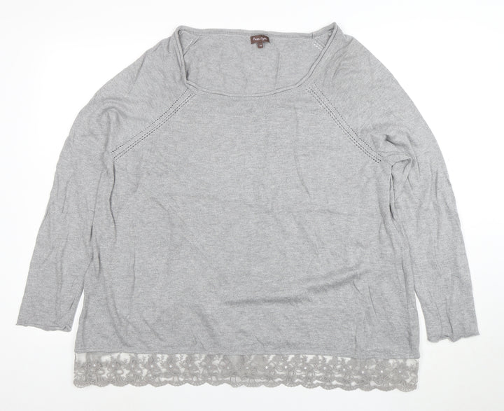 Phase Eight Women's Grey Lace Hem 3/4 Sleeve Jumper Size 18