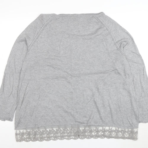 Phase Eight Women's Grey Lace Hem 3/4 Sleeve Jumper Size 18