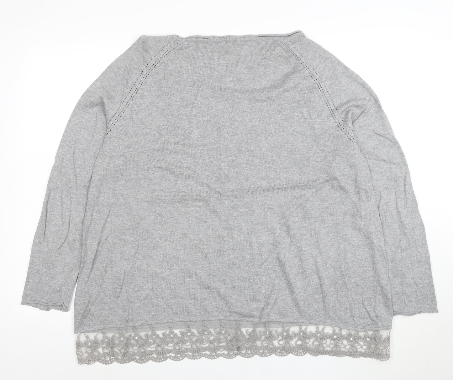 Phase Eight Women's Grey Lace Hem 3/4 Sleeve Jumper Size 18