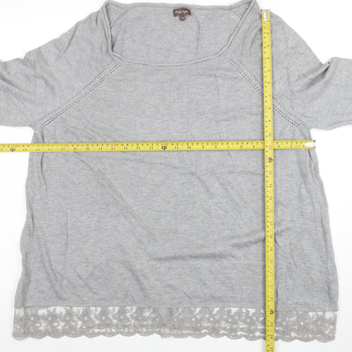 Phase Eight Women's Grey Lace Hem 3/4 Sleeve Jumper Size 18